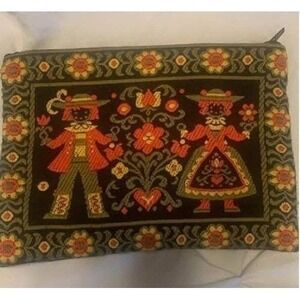 Vintage Austrian Tyrolean Folk Art Embroidered Clutch Purse 1970s Tapestry Pouch